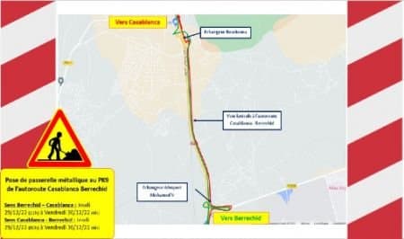 ADM: Travaux de pose d'une passerelle piétons au Point Kilométrique PK9 de l’autoroute Casablanca – Berrechid