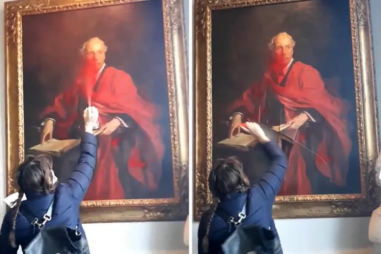 Une militante Proteste Contre la Guerre à Gaza en Détruisant la Photo du Signataire de la 'Déclaration Balfour' au Royaume-Uni