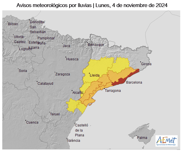 Barcelone placée en alerte rouge par l’AEMET pour pluies torrentielles